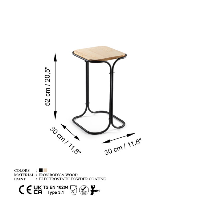 Hanah Home SHB-001-A Mesa de Centro de Madera y Metal, Negro y Natural, 30x52x30 cm